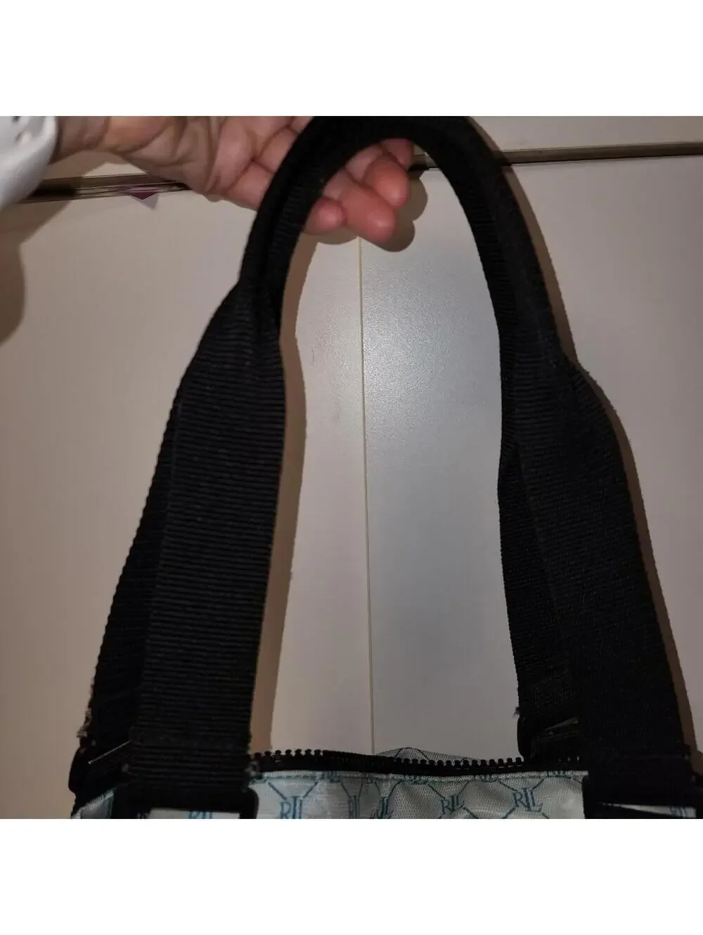 Vintage Ralph Lauren Buckle Shoulder Monogram Handbag Tote Bag Blue Large Preppy